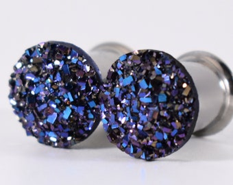 Plugs - Blue Purple Sparkle Druzy 2g, 0g, and 00g