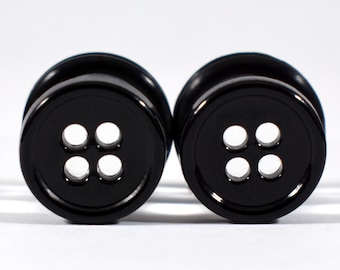 Boucles d'oreilles plug - Jauges - Bouton noir 2 g, 0 g et 00 g