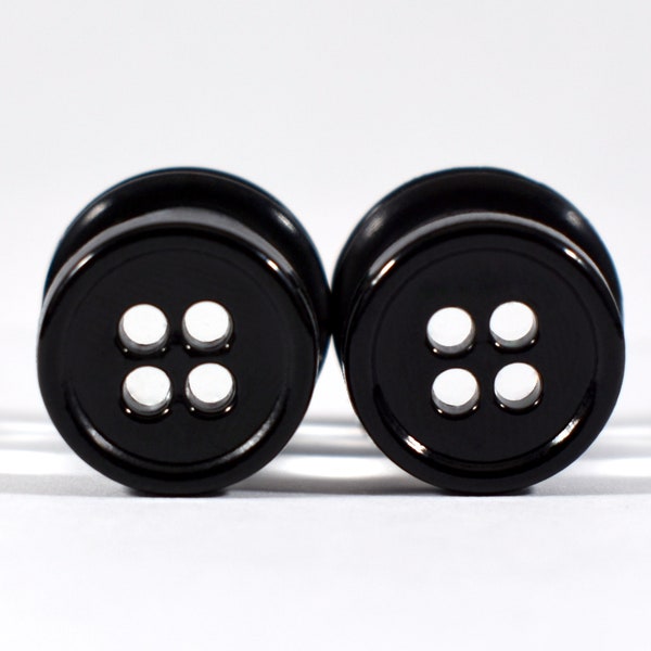 Plug Earrings - Gauges - Black Button 2g, 0g, and 00g