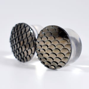 Gauges - Plug Earrings - Charcoal Grey Mermaid Scale 3/4 in, 7/8 in, 1 in