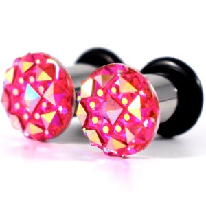 Plugs - Pink Geometric Sparkle Druzy 4g, 2g, 0g