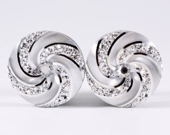 Clearance - Plugs - Gauges - Plug Earrings - Silver Pin Wheel Swirl Plugs - 3/4 in, 7/8 in