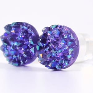 Plug Earrings - Purple Sparkle Faux Druzy 2g, 0g, and 00g