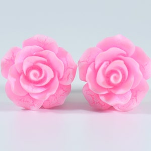Clearance - Plug Earrings - 00g, 7/16 in, 1/2 in, 9/16 in - Light Pink Frosted Cracked Rose Flower Plugs