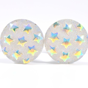 Plug Earrings - White Star Sparkle 9/16 in, 5/8 in and 3/4 in