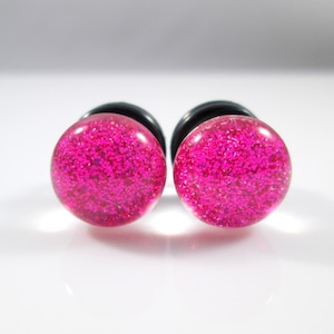 Plug Earrings - Hot Pink Glitter Sparkle 2g, 0g, and 00g