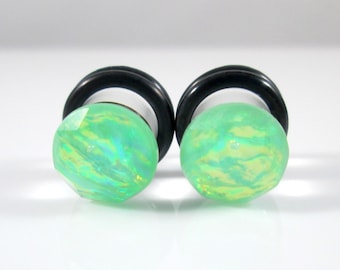 Plug Earrings - Green Oil Slick Foil Facet 4g, 2g, and 0g