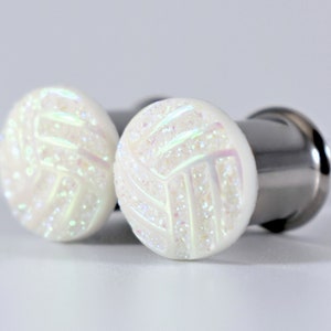 Plugs - Plug Earrings - White AB Finish Stripe Plugs - 4g, 2g, 0g, and 00g
