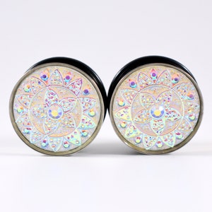 Gauges - Plug Earrings - White Mandala Flower 3/4 in, 7/8 in, 1 in