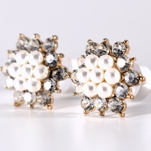 Gauges - Plug Earrings - Gold Pearl and Rhinestone Star Plugs - 2g, 0g, 00g, and 7/16in