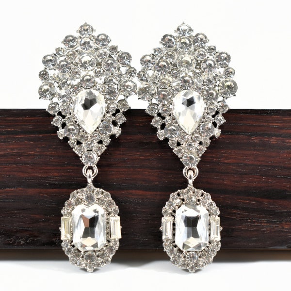 Dangle Plugs - 5/8 in, 3/4 in, and 7/8 in - Vintage Royal Formal Bridal Wedding Silver and Rhinestone Dangle Plugs