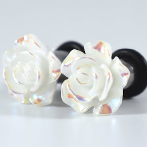 Plugs - White Rose Flower 4g, 2g, and 0g