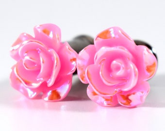 Clearance - Plugs - Light Pink Rose Flower 4g, 2g, and 0g