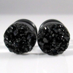Gauges - Black Faux Druzy 4g, 2g, 0g, 00g, 7/16 in, and 1/2 in