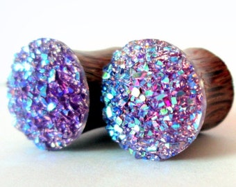 Plugs - Puntos brillantes de drusa púrpura 2g, 0g, 00g