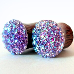 Plugs - Purple Druzy Sparkle Dot 2g, 0g, 00g