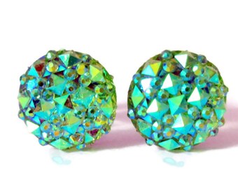 Plugs - Green Geometric Sparkle Druzy 2g, 0g, and 00g