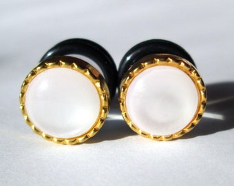 Gauges - Plug Earrings - Gold Rimmed Opal 4g, 2g, and 0g