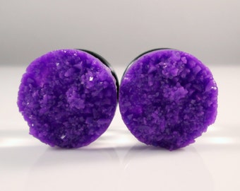 Pendientes de drusa sintética morada: piedra brillante, 9/16 o 5/8 pulgadas
