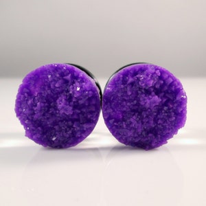 Clearance - Plug Earrings - Purple Sparkle Large Faux Druzy 9/16 in, and 5/8 in