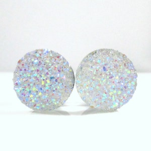 Plugs - White Large Sparkle Faux Druzy 3/4 in, 7/8 in