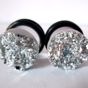 Wtyczki - Silver Sparkle Druzy 2g, 0g i 00g