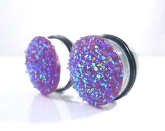 Enchufes - Purple Large Sparkle Faux Druzy 3/4 in, 7/8 in