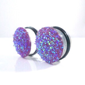 Plugs - Purple Large Sparkle Faux Druzy 3/4 in, 7/8 in