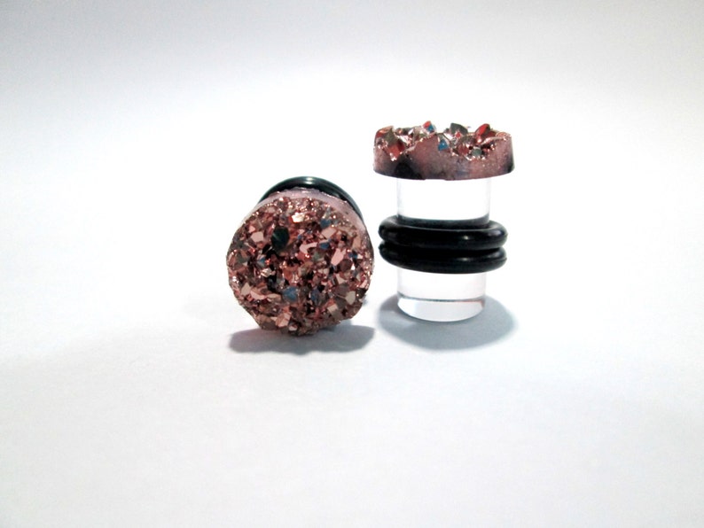 Plugs Plug Earrings Rose Gold Sparkle Druzy Plugs 4g Etsy