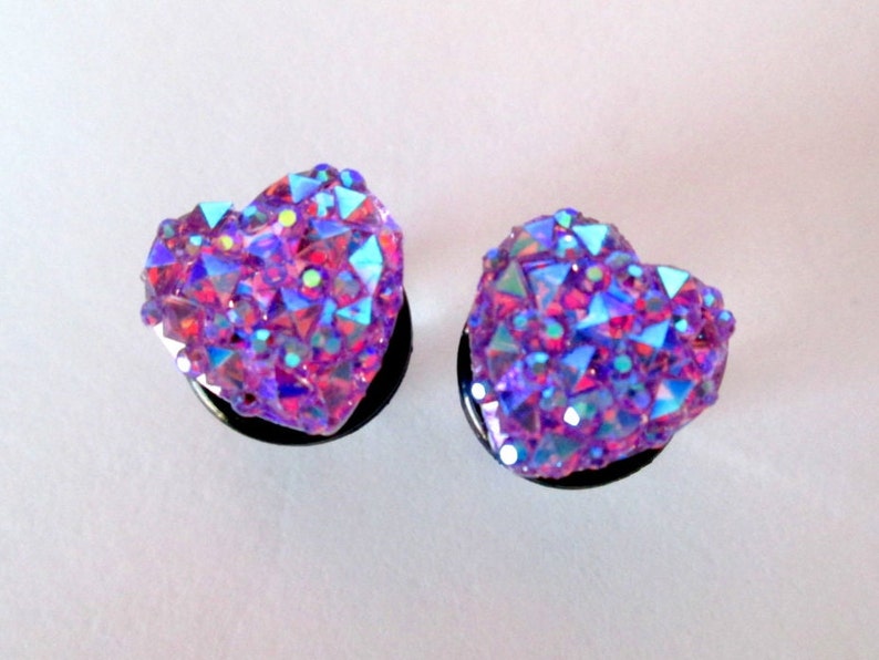 Plugs Plug Earrings Pretty Purple Geometric Sparkle Heart Etsy