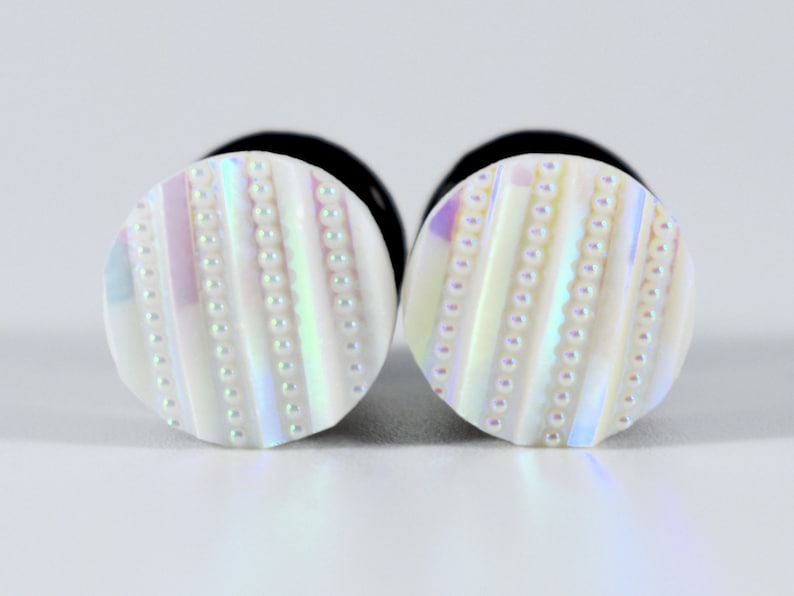 Plug Earrings White Stripes and Spots Plugs 4g 2g 0g and 00g