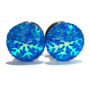 Plugs - Blue Snowflake Frozen Plugs - 0g, 00g, 7/16 in, and 1/2 in.