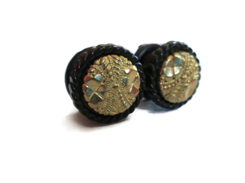 classy Black and Gold Plug Earrings Fancy 916 in and 58 in. vintage button plugs 12 in