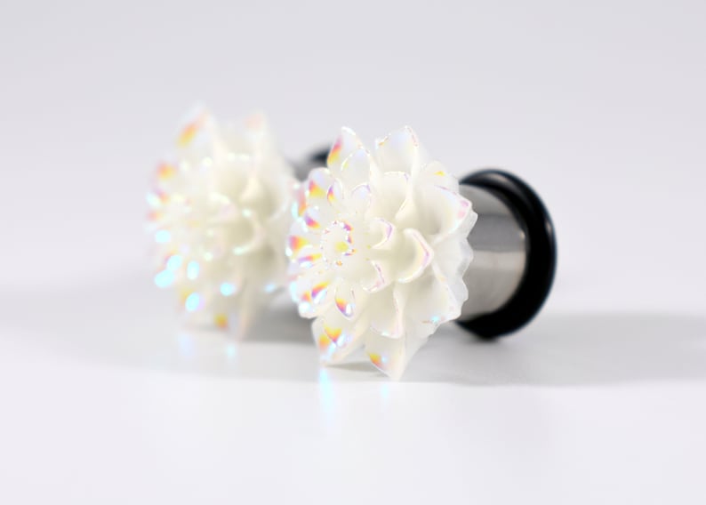 716 in Plug Earrings White AB Rainbow Finish Plugs Plugs and 12 in 00g
