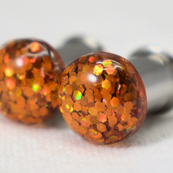 Plug Earrings - Autumn Orange Glitter Sparkle Plugs - 2g, 0g, and 00g