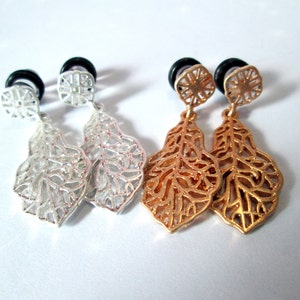 Clearance - Plugs - Dangle Silver or Gold Leaf Dangle 4g, 2g and 0g