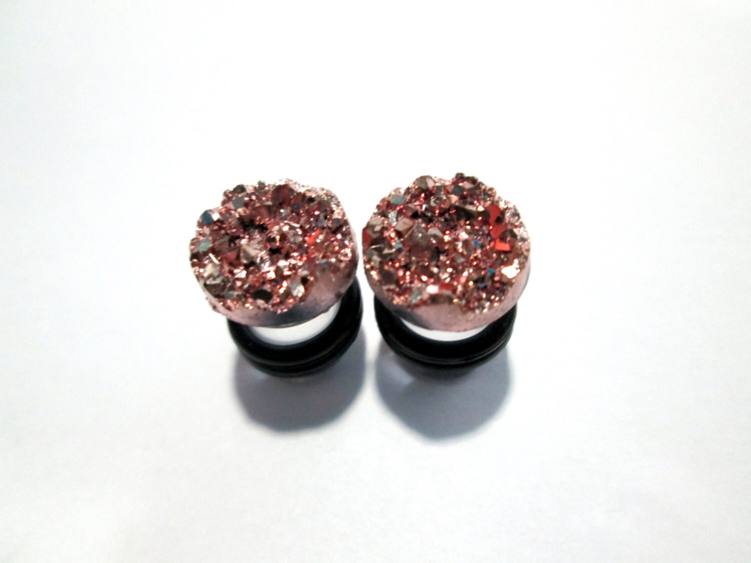 Plugs Plug Earrings Rose Gold Sparkle Druzy Plugs 4g Etsy