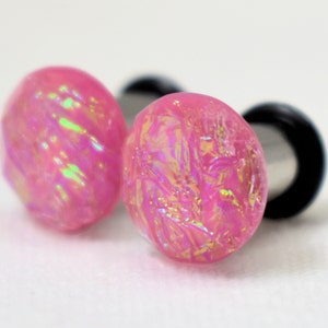 Plug Earrings - Pink Rainbow Oil Slick Foil Facet Plugs - 4g, 2g, 0g, and 00g