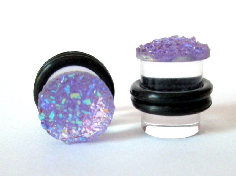 Plugs Lavender Purple Sparkle Druzy 2g 0g and 00g Etsy