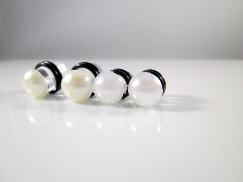 Plug Earrings Ivory or White Pearl Plugs for Stretched Ears Etsy