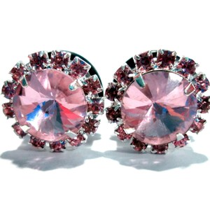 Plug Earrings - Pink Sparkle Rhinestone 7/16 in, 1/2 in, and 9/16 in.