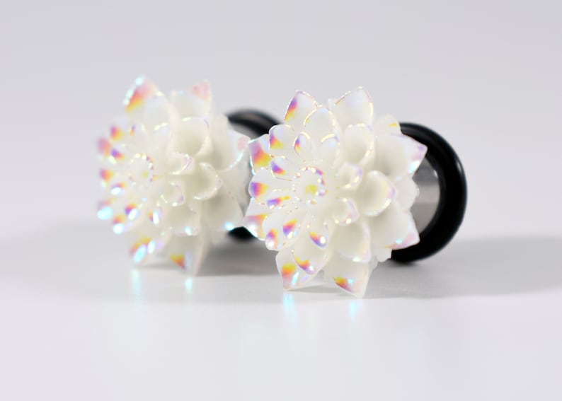 716 in Plug Earrings White AB Rainbow Finish Plugs Plugs and 12 in 00g