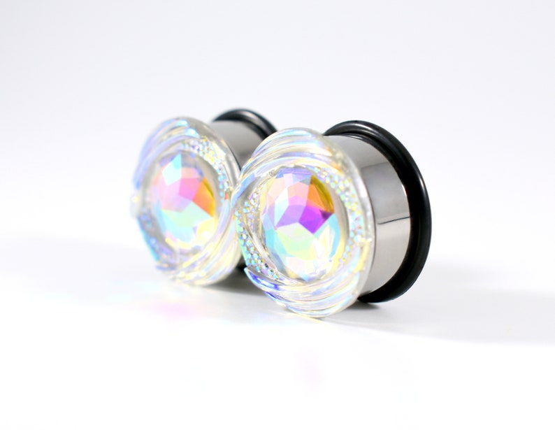 Gauges Plug Earrings Clear White AB Finish Eye 3/4 In 7/8 Etsy