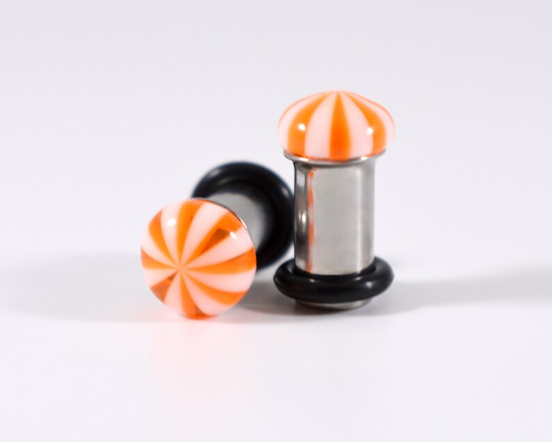 Gauges Orange and White Pinwheel Plugs 4g and 2g Etsy