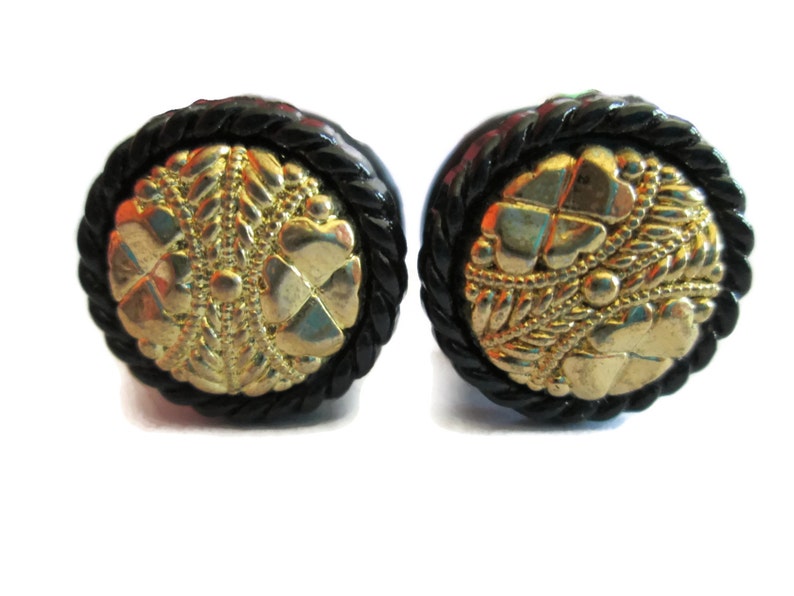 classy Black and Gold Plug Earrings Fancy 916 in and 58 in. vintage button plugs 12 in