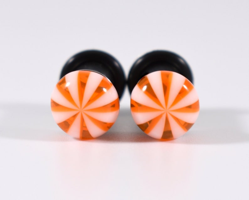 Gauges Orange and White Pinwheel Plugs 4g and 2g Etsy