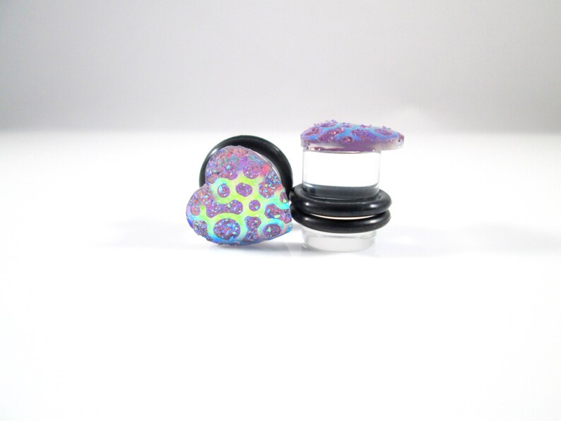Light Pale Purple Crop Circle Sparkle Heart Plugs 00g 2g 0g