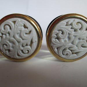 Clearance - Plug Earrings - Gold and White Filigree 3/4 in and 7/8 in