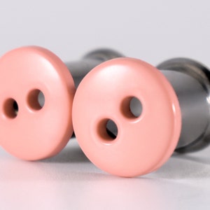Clearance - Gauges - Plug Earrings - Pink Peach Button Plugs - 4g, 2g, and 0g