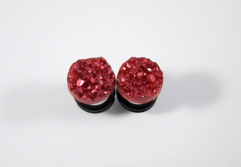 Plug Earrings Oxblood Red Metallic Faux Druzy Sparkle Plugs Etsy